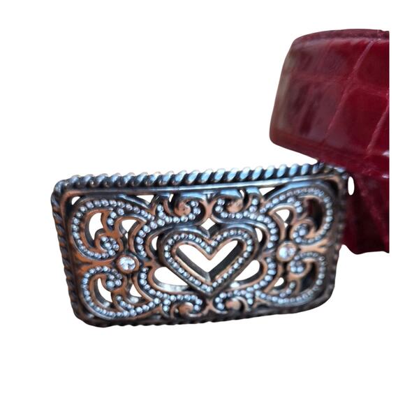 Brighton Red Patent Croc Leather Belt – Rhinestone Heart Buckle – Size 32 - Picture 8 of 11